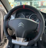 DİKİŞLİ DİREKSİYON KILIFI NOKTALI DERİ NUBUK DERİ KIRMIZI YÜZÜK KIRMIZI DİKİŞLİ CİTROEN ELYSEE thumbnail 1