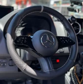 DİKİŞLİ DİREKSİYON KILIFI SİYAH DERİ NOKTALI DERİ GRİ YÜZÜK GRİ DİKİŞ MERCEDES SPRİNTER İÇİN - 1