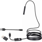 Powermaster 3İn1 Micro Usb+Type C+Pc 8 Mm Işıklı 5 Metre Endeskop Yılan Kamera - 1