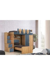 Güven Mobilya Kahverengi Ceviz Mavi Karyolalı Dolaplı Ranza Takım - 2