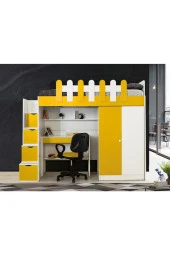 Güven Mobilya Okyanus Beyaz Sarı Çalışma Masalı Dolaplı Ranza Takım - 1