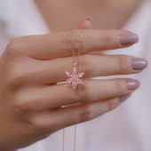 Lotus Çiçeği Tasarımlı Pembe Taşlı Rose 925 Ayar Gümüş Kadın Kolye thumbnail 1