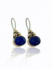 Doğal Safir Taş Oval Kesim Otantik El Üretim 925 Gümüş Küpe - 1