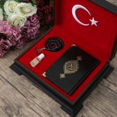 Hediyelik Ahşap Kutulu Kuran-ı Kerim (Çanta Boy 12*16) Mühürlü, Esans, Tesbihli Set - 1