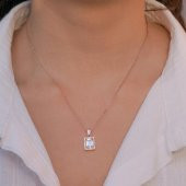 Büyük Baget Taşlı Rose Kaplama 925 Ayar Gümüş Kadın Kolye thumbnail 2