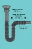 DESIPHON Gri Körüklü Lavabo Sifon Seti Adaptör Conta + Sifon Kelepçesi Dahil 3’lü Takım - 2