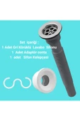 DESIPHON Gri Körüklü Lavabo Sifon Seti Adaptör Conta + Sifon Kelepçesi Dahil 3’lü Takım - 1