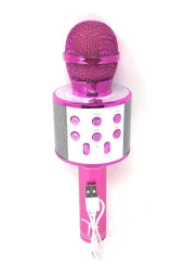 Karaoke Mikrofon Bluetooth Hoparlör Aux Usb Mikro Sd Kart Girişli Pembe Wster Ws-858 - 1