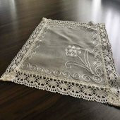 Çeyizlik İpek Dokuma Dantelli Peçete 100 İpek El İşçiliği Krem - 3