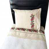 Kanaviçe İşlemeli Tek Kişilik Pike Takımı Bordo 100 Pamuk 160 cm X 220 cm Bordo - 1