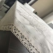 Çeyizlik İpek Dokuma Dantelli Fiskos  100 İpek El İşçiliği Krem - 3