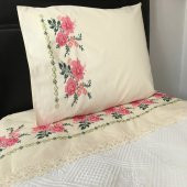 Kanaviçe İşlemeli Tek Kişilik Pike Takımı Pembe 100 Pamuk 160 cm X 220 cm Pembe - 3