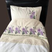 Kanaviçe İşlemeli Tek Kişilik Pike Takımı Mor 100 Pamuk 160 cm X 220 cm Mor - 4