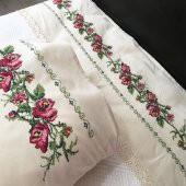 Kanaviçe İşlemeli Tek Kişilik Pike Takımı Bordo 100 Pamuk 160 cm X 220 cm Bordo - 2