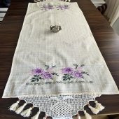 Kanaviçe Runner- Buzdolabı Örtüsü Mor  100 Pamuk Mor - 3