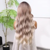 Rus Kumralı Beyaz Platin Işıltılı ve Ombreli Tül Peruk thumbnail 5