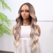 Rus Kumralı Beyaz Platin Işıltılı ve Ombreli Tül Peruk thumbnail 4