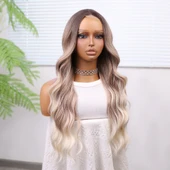 Rus Kumralı Beyaz Platin Işıltılı ve Ombreli Tül Peruk thumbnail 3