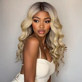 Kumral Dore Sarı Ombre ve Balköpüğü Röfleli Tül Peruk thumbnail 4