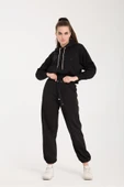 KAPİŞONLU EŞOFMAN TAKIMI ALT ÜST SİYAH LASTİKLİ PAÇA thumbnail 2