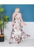 KAHVE VE PASTEL RENK PLİSE ELBİSE ÇİÇEK DESENLİ thumbnail 8