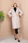 KREM POFUDUK VE KAŞE KALIN FERMUARLI BELDEN VE BİLEKTEN LASTİKLİ YAKALI UZUN MANTO thumbnail 1