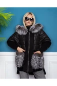 Siyah Kürklü Kaban Yarı Yün Yarı Puffer Alpaka thumbnail 1