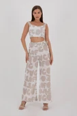 BEJ DESENLİ CROP TOP VE PANTALON TAKIM YAZLIK thumbnail 3
