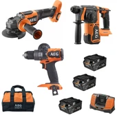 Aeg  JP18AA3-503B 18V Akülü 3 Lü Set Kırıcı Delici - Taşlama - Vidalama  3X 5Ah Akülü - 1