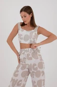 BEJ DESENLİ CROP TOP VE PANTALON TAKIM YAZLIK thumbnail 7