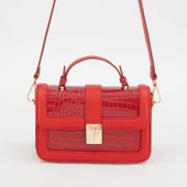 Levidor Kırmızı Kroko Deri Kadın Rugan El Çantası thumbnail 2