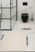 KREM RENGİ %100 Pamuk Dokuma, Su Emici, Banyo Paspas Seti, Banyo Halısı Vera 2'li Klozet Takım 60x100-60x50 - 2