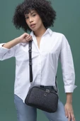 Benetton Siyah Kadın Monogram Eskitme Çapraz Çanta BNT 1277 - 3