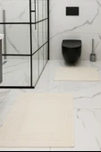 KREM RENGİ %100 Pamuk Dokuma, Su Emici, Banyo Paspas Seti, Banyo Halısı Vera 2'li Klozet Takım 60x100-60x50 - 1