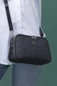 Benetton Siyah Kadın Monogram Eskitme Çapraz Çanta BNT 1277 - 2