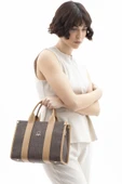 Benetton Kahverengi Monogram Eskitme Kadın El Çantası BNT 1596 thumbnail 2