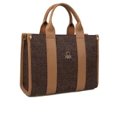 Benetton Kahverengi Monogram Eskitme Kadın El Çantası BNT 1596 thumbnail 1