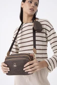 Benetton Kahverengi Monogram Eskitme Kadın Çapraz Çanta BNT 1292 thumbnail 2