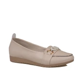 Trend Adımlar Krem Comfort Taş İşlemeli Kadın Babet thumbnail 1