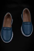 Trend Adımlar Mavi Hakiki Deri Kadın Comfort Babet - 4