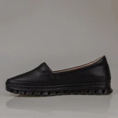 Trend Adımlar Siyah Hakiki Deri Kadın Comfort Babet - 3