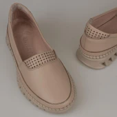 Trend Adımlar Krem Hakiki Deri Kadın Comfort Babet - 5