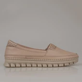 Trend Adımlar Krem Hakiki Deri Kadın Comfort Babet - 2