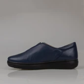 Trend Adımlar Lacivert Hakiki Deri Kadın Lastikli Comfort Ayakkabı - 3