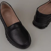 Trend Adımlar Siyah Hakiki Deri Kadın Comfort Babet - 5