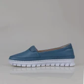 Trend Adımlar Mavi Hakiki Deri Kadın Comfort Babet - 3