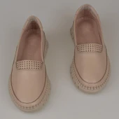 Trend Adımlar Krem Hakiki Deri Kadın Comfort Babet - 4
