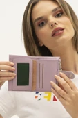 Benetton Lila Monogram Eskitme Kadın Kartlık Cüzdan BNT 1310 thumbnail 3