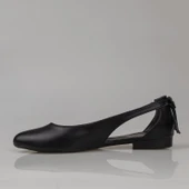 Trend Adımlar Siyah Yandan Açık Arkadan Püsküllü Düz Kadın Babet thumbnail 3