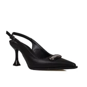 Trend Adımlar Siyah Deri Önden Taş İşlemeli Sivri Klasik Ayakkabı thumbnail 1